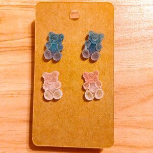 (2) New Cute Gummy Bear Earrings Sugar Coated Look Blues & Pinks Unique Funky